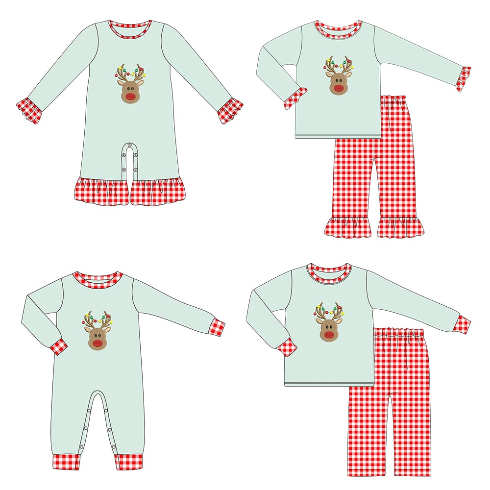 Reindeer Plaid Romper - Girls